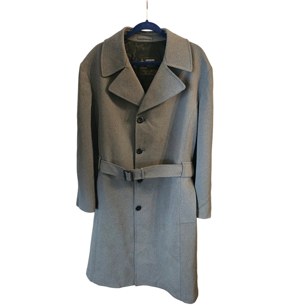Vintage London Fog Mens Gray Trench Coat Belted Overcoat 44‎ Long Maincoats